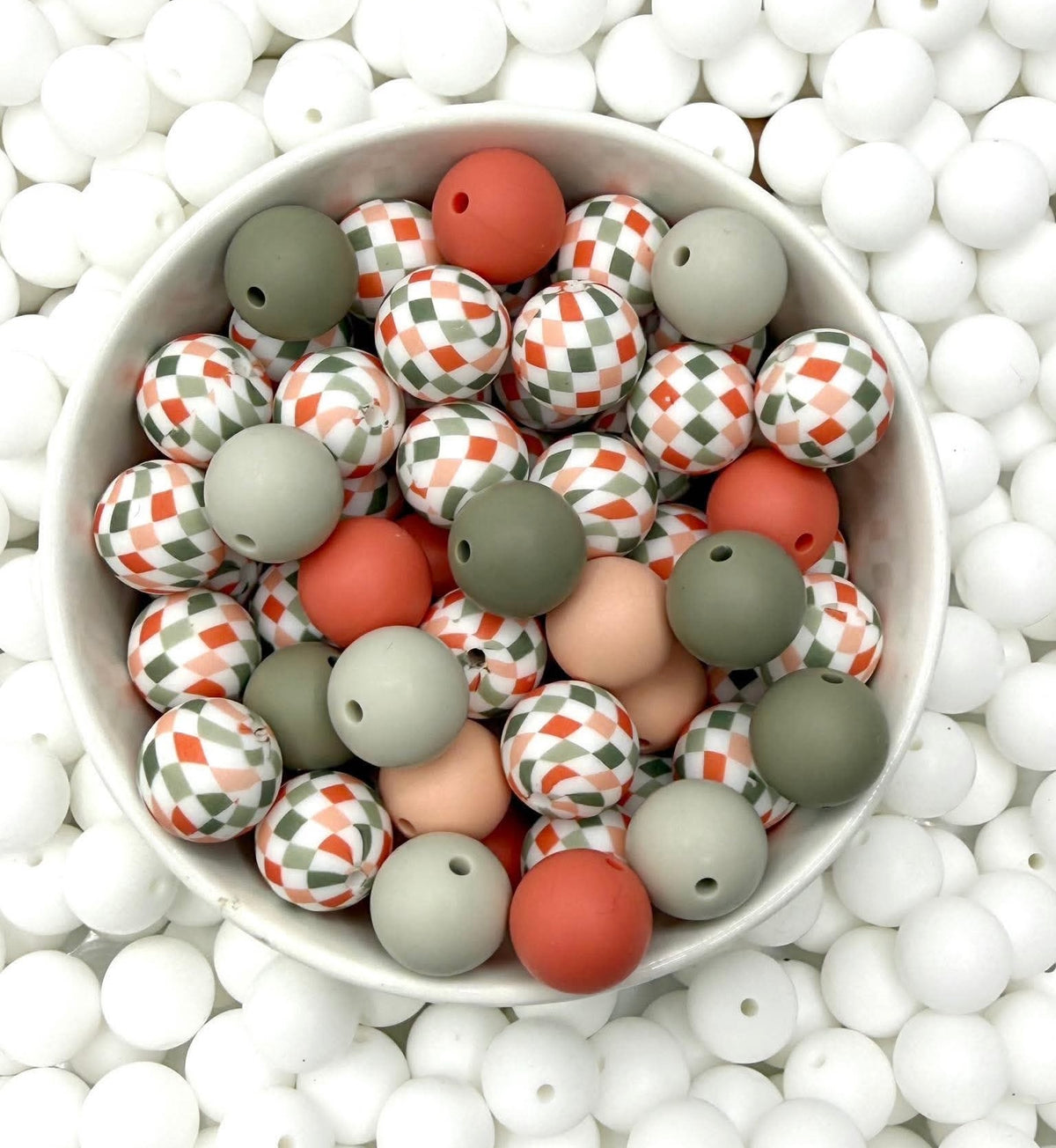 Soft Christmas Checkered Charm Printed 15mm Bead