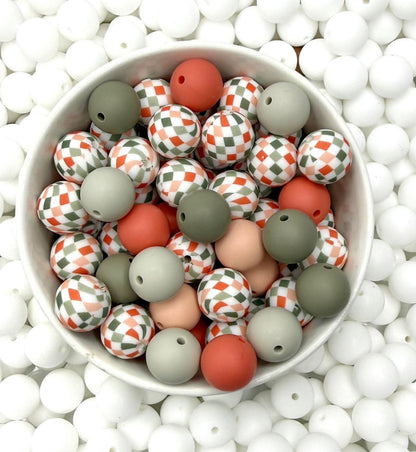 Soft Christmas Checkered Charm Printed 15mm Bead