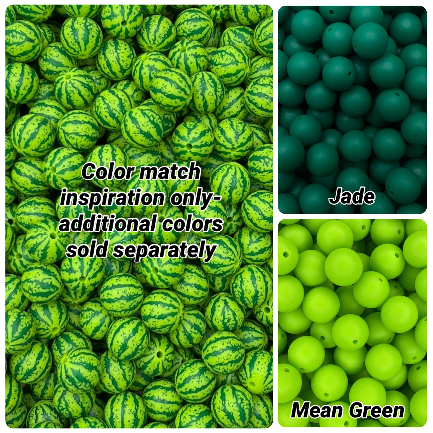Watermelon Rind Printed 15mm Bead