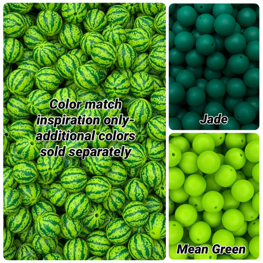 Watermelon Rind Printed 15mm Bead