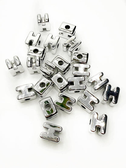 Silver Acrylic Large 20mm HORIZONTAL Hole Letter Beads