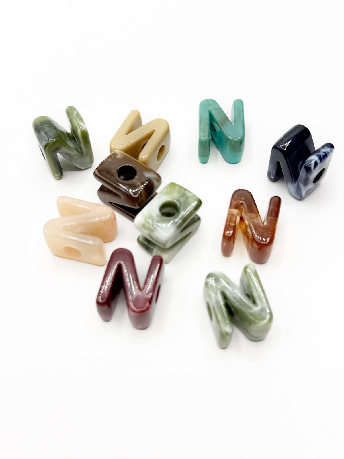 Mixed MARBLE Random Color Acrylic Large 20mm HORIZONTAL Hole Letter Beads
