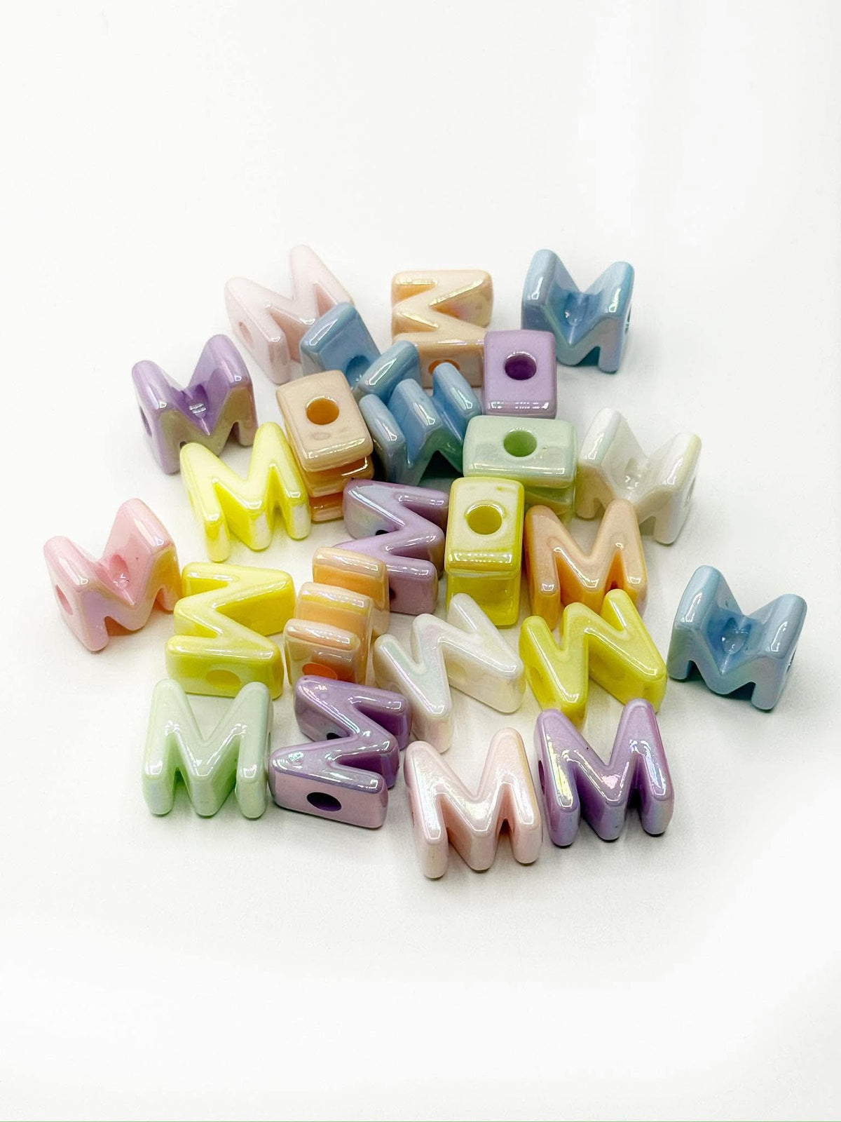 Mixed Pastel SOLID Random Color Acrylic Large 20mm HORIZONTAL Hole Letter Beads