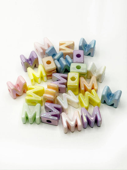 Mixed Pastel SOLID Random Color Acrylic Large 20mm HORIZONTAL Hole Letter Beads