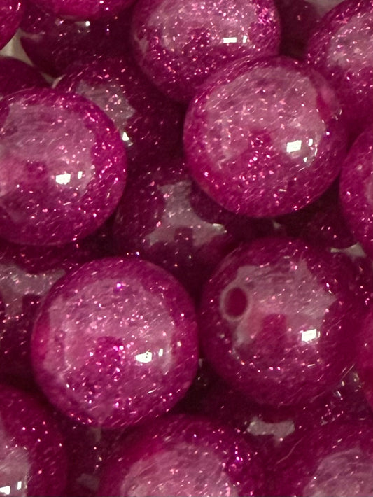 Fuchsia Clear Glitter 20mm Acrylic Bead