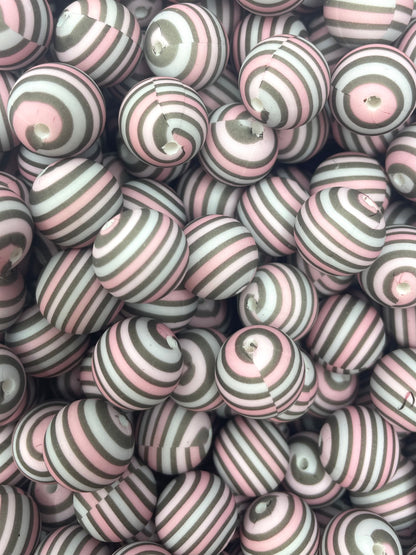 CTS Creation : Perle de 15 mm imprimée à rayures bohèmes blush