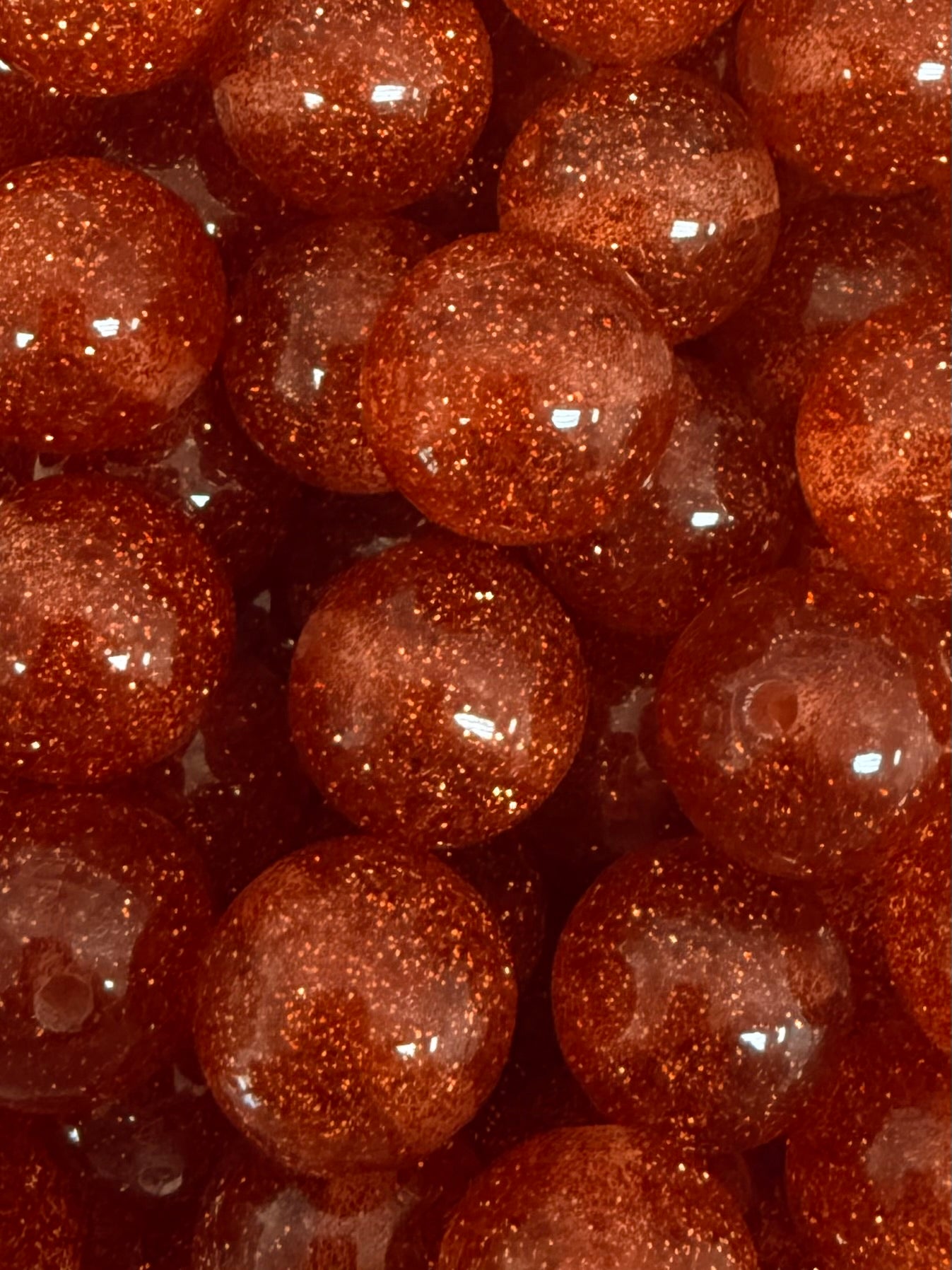 Burnt Orange Clear Glitter 20mm Acrylic Bead