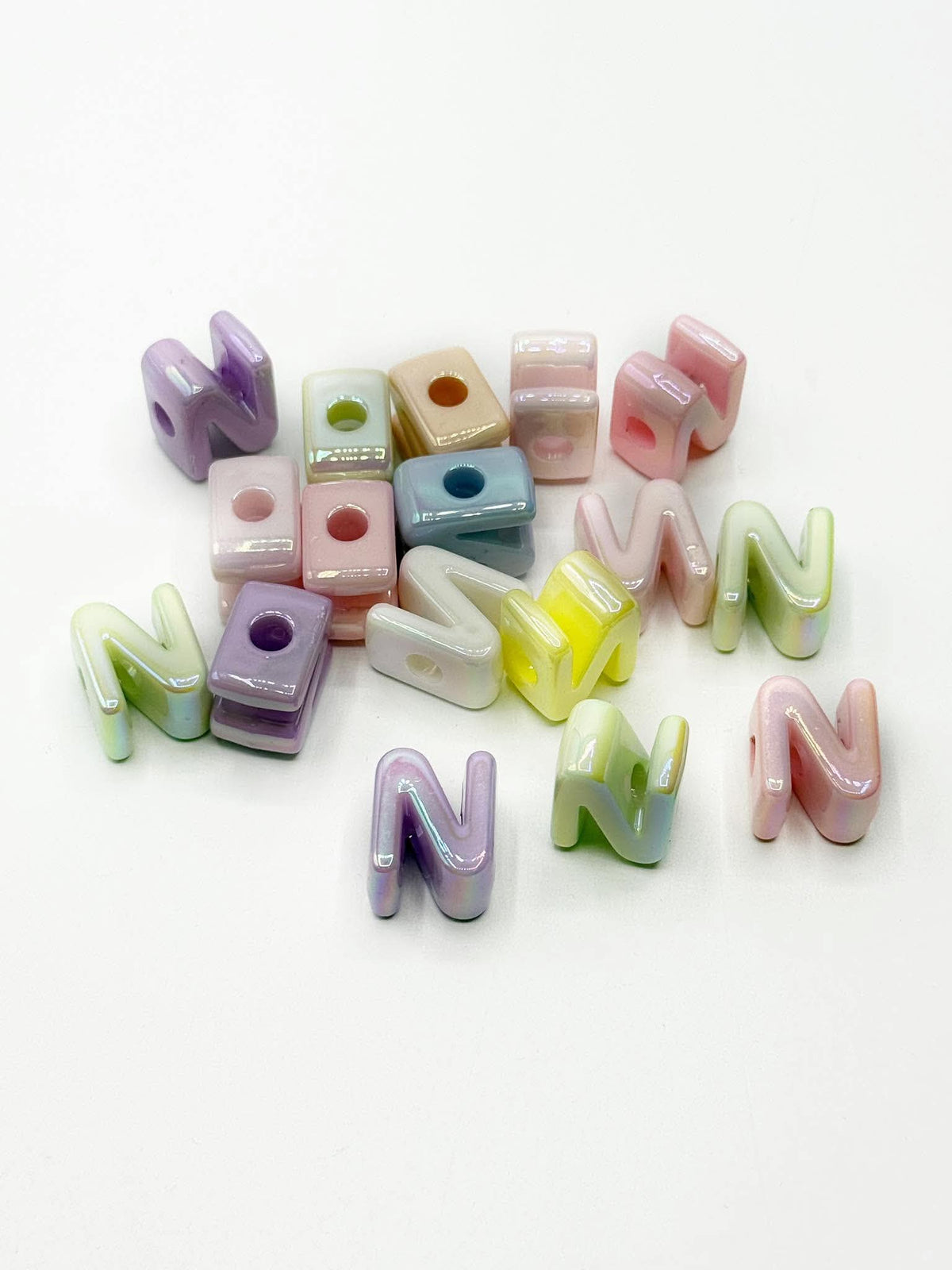 Mixed Pastel SOLID Random Color Acrylic Large 20mm HORIZONTAL Hole Letter Beads