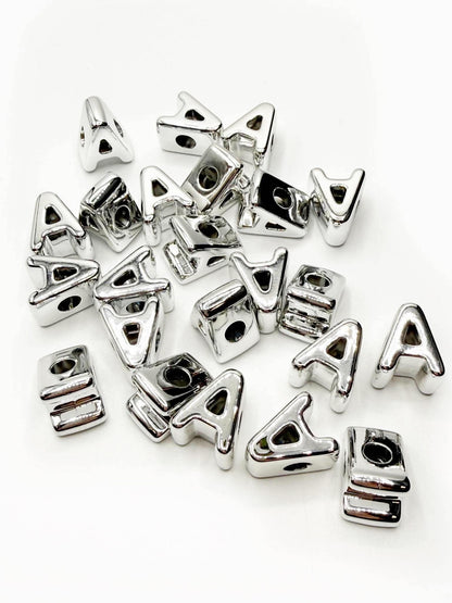 Silver Acrylic Large 20mm HORIZONTAL Hole Letter Beads