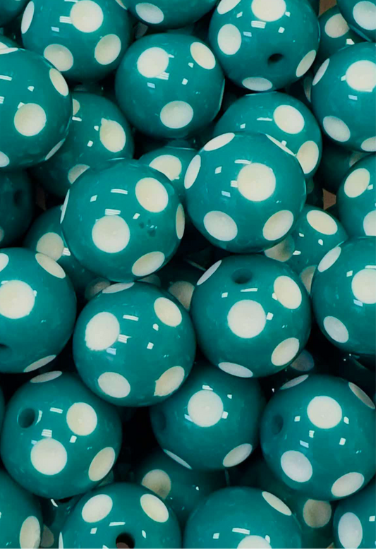 Teal Polka Dots 20mm Acrylic Bead