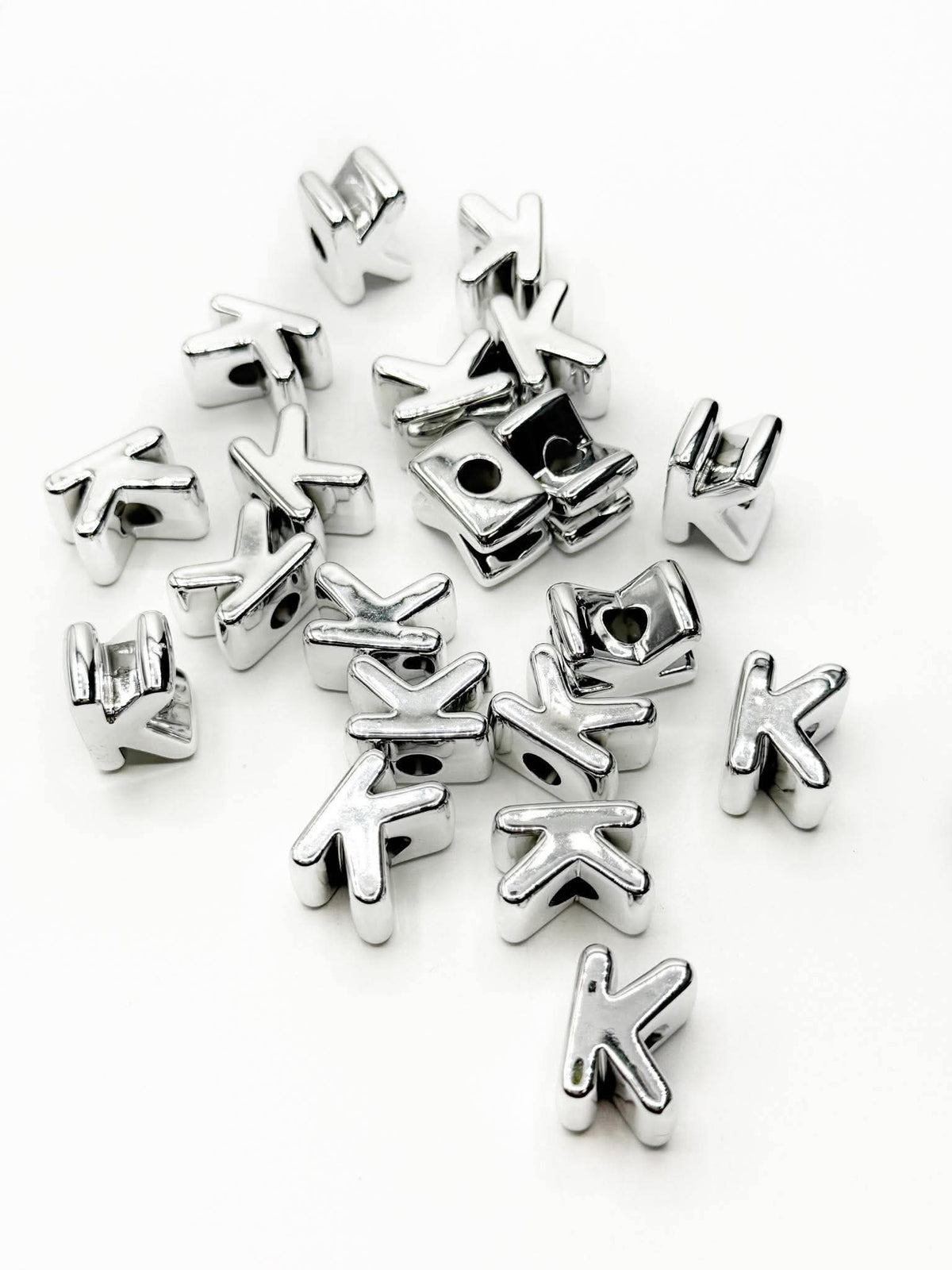 Silver Acrylic Large 20mm HORIZONTAL Hole Letter Beads