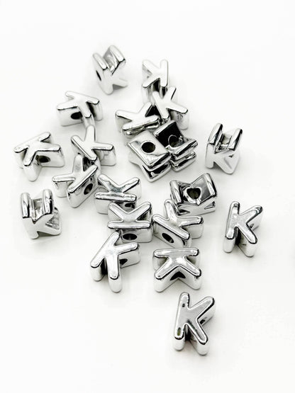 Silver Acrylic Large 20mm HORIZONTAL Hole Letter Beads