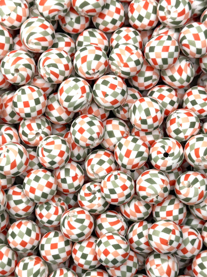 Soft Christmas Checkered Charm Printed 15mm Bead