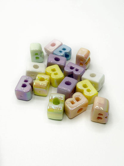 Mixed Pastel SOLID Random Color Acrylic Large 20mm HORIZONTAL Hole Letter Beads