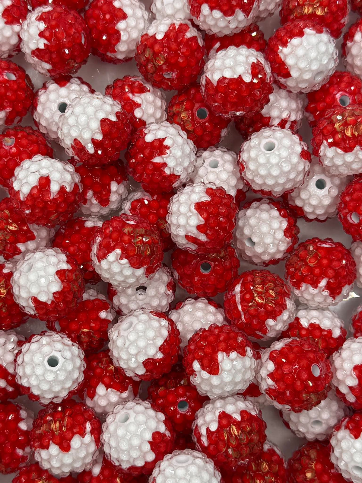 Rhinestone Red & White Merry Christmas 20mm Acrylic Bead