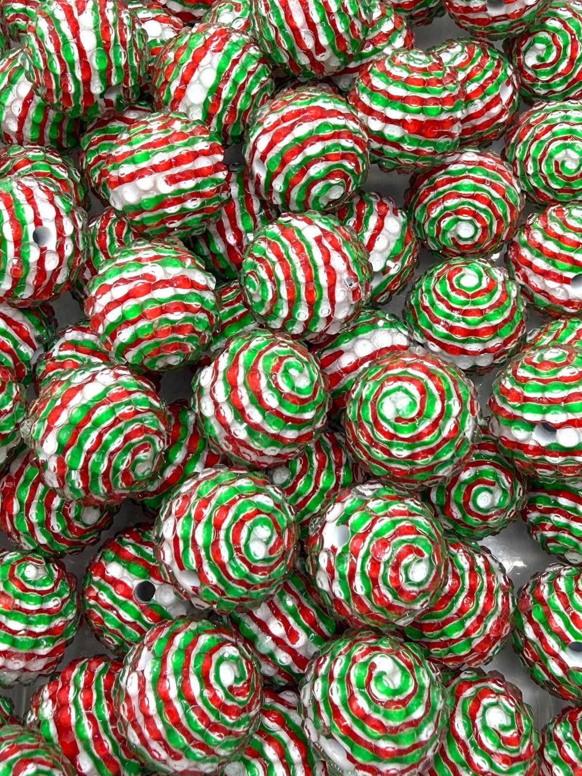 Rhinestone Red & Green Swirl 20mm Acrylic Bead