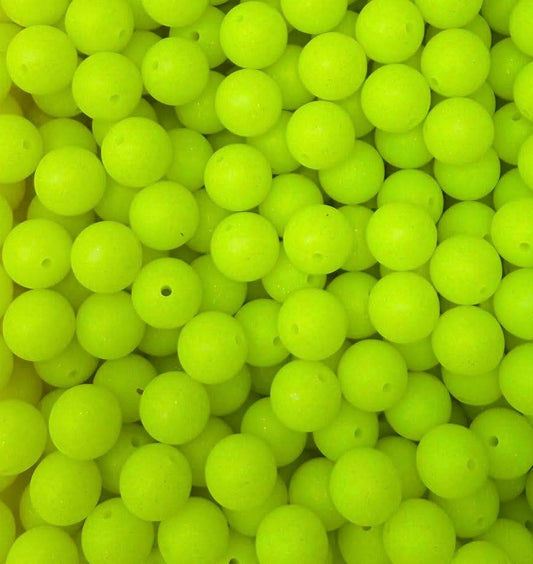Neon Yellow SPARKLE Glow 15mm Round