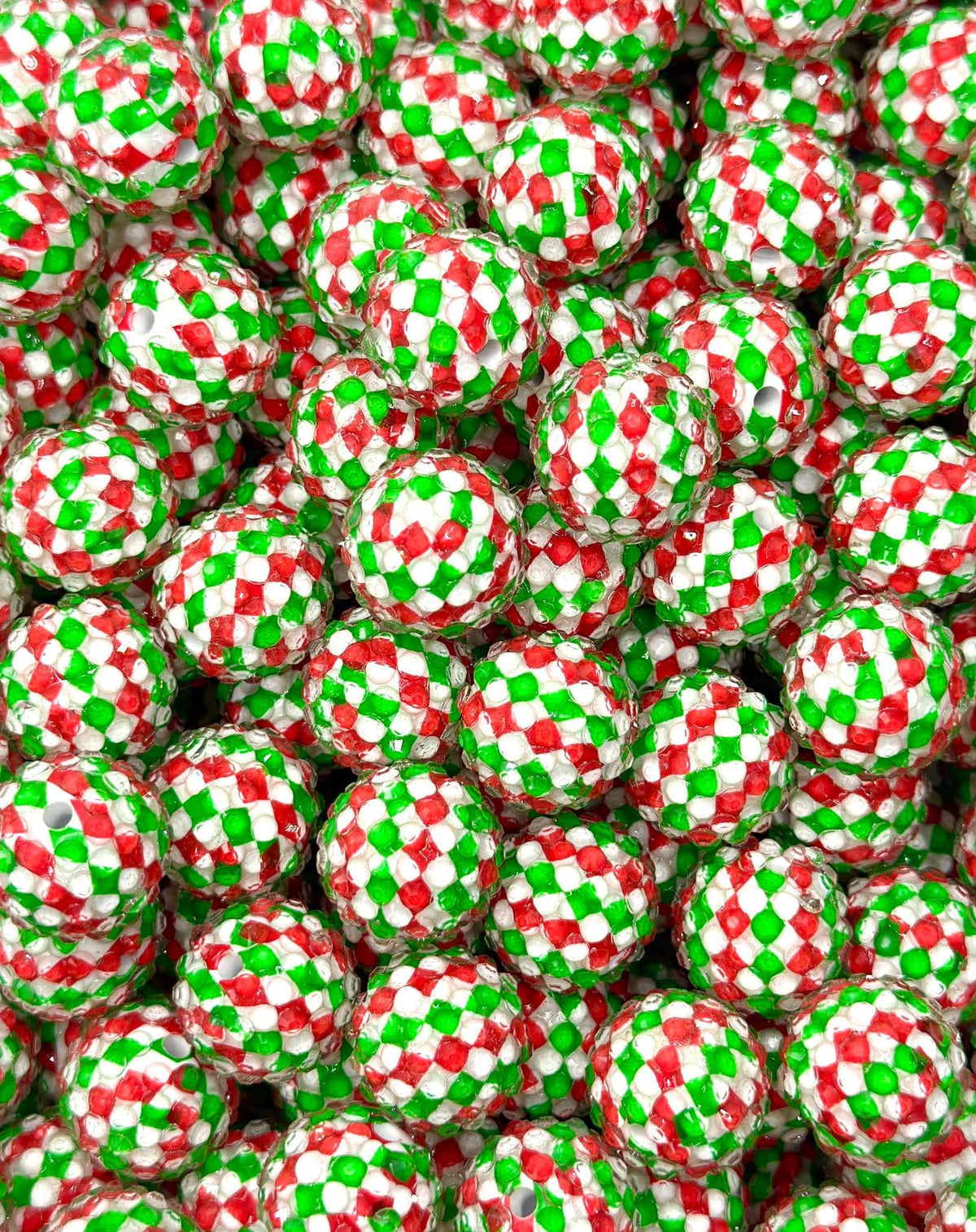 Rhinestone Red & Green Checks 20mm Acrylic Bead
