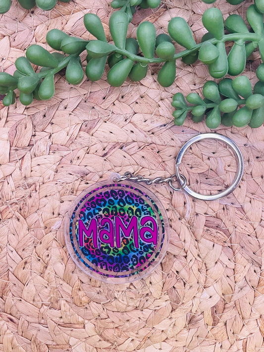 Neon Leopard Mama Acrylic Key Tag #110