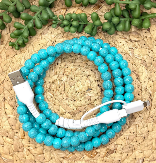 Turquoise Marble Beaded USB/USB-C Lightning Cord Charger