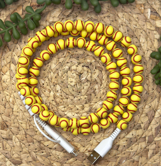 Softball Beaded USB/USB-C Lightning Cord Charger