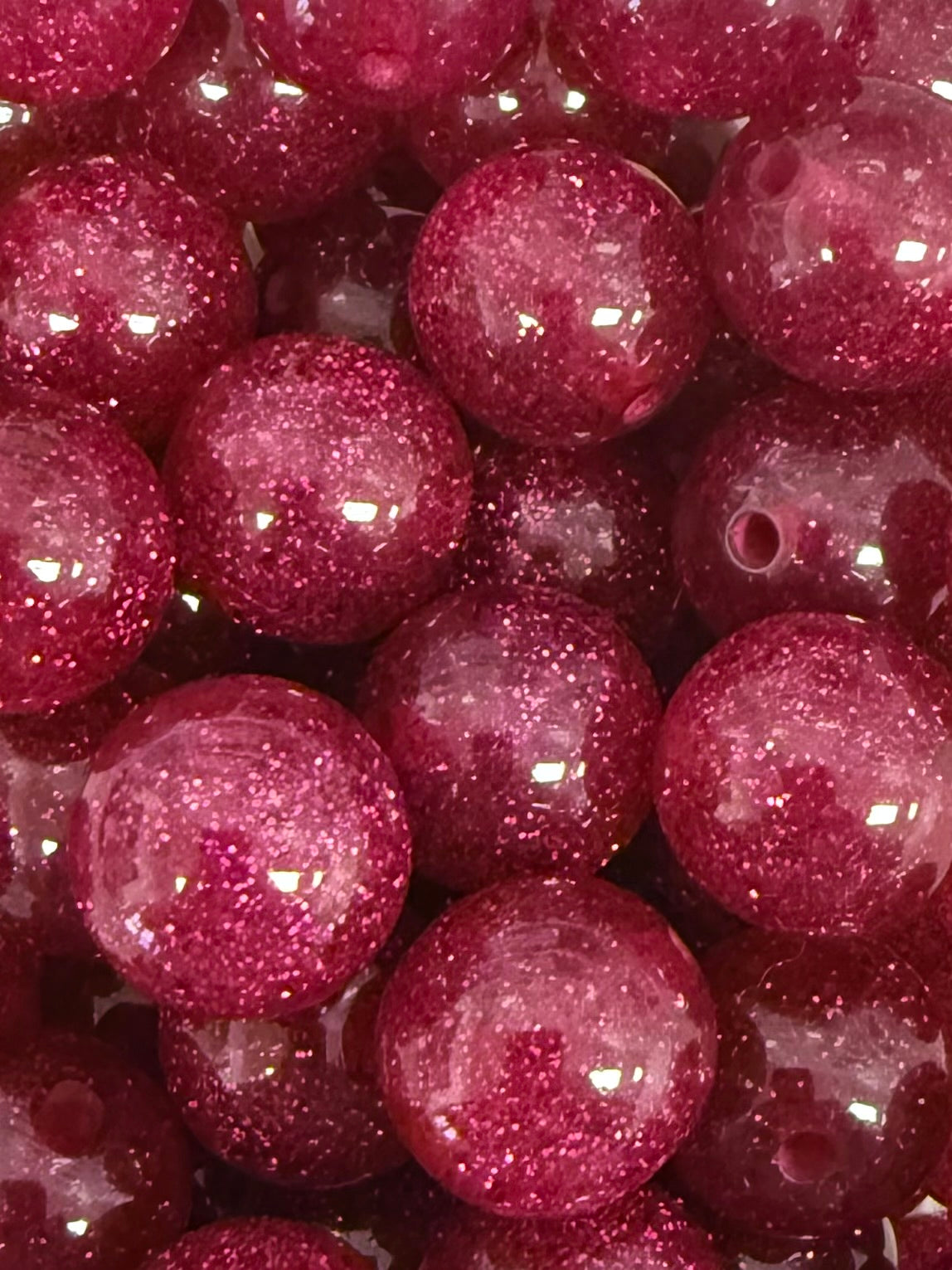 Raspberry Clear Glitter 20mm Acrylic Bead