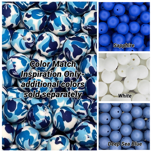 Blue Camo Printed 15mm Bead