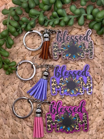 Acrylic "Blessed Mom" Key Tag