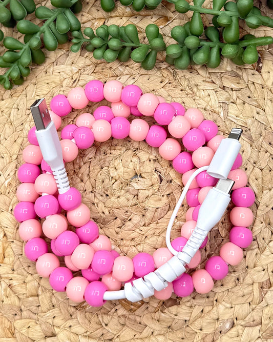 Peachy Pink Beaded USB/USB-C Lightning Cord Charger