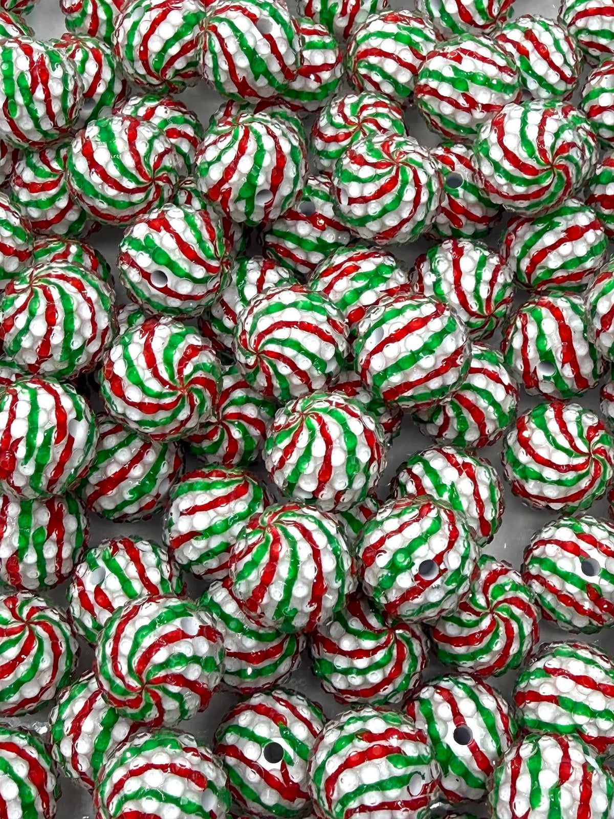 Rhinestone Red & Green Stripes 20mm Acrylic Bead