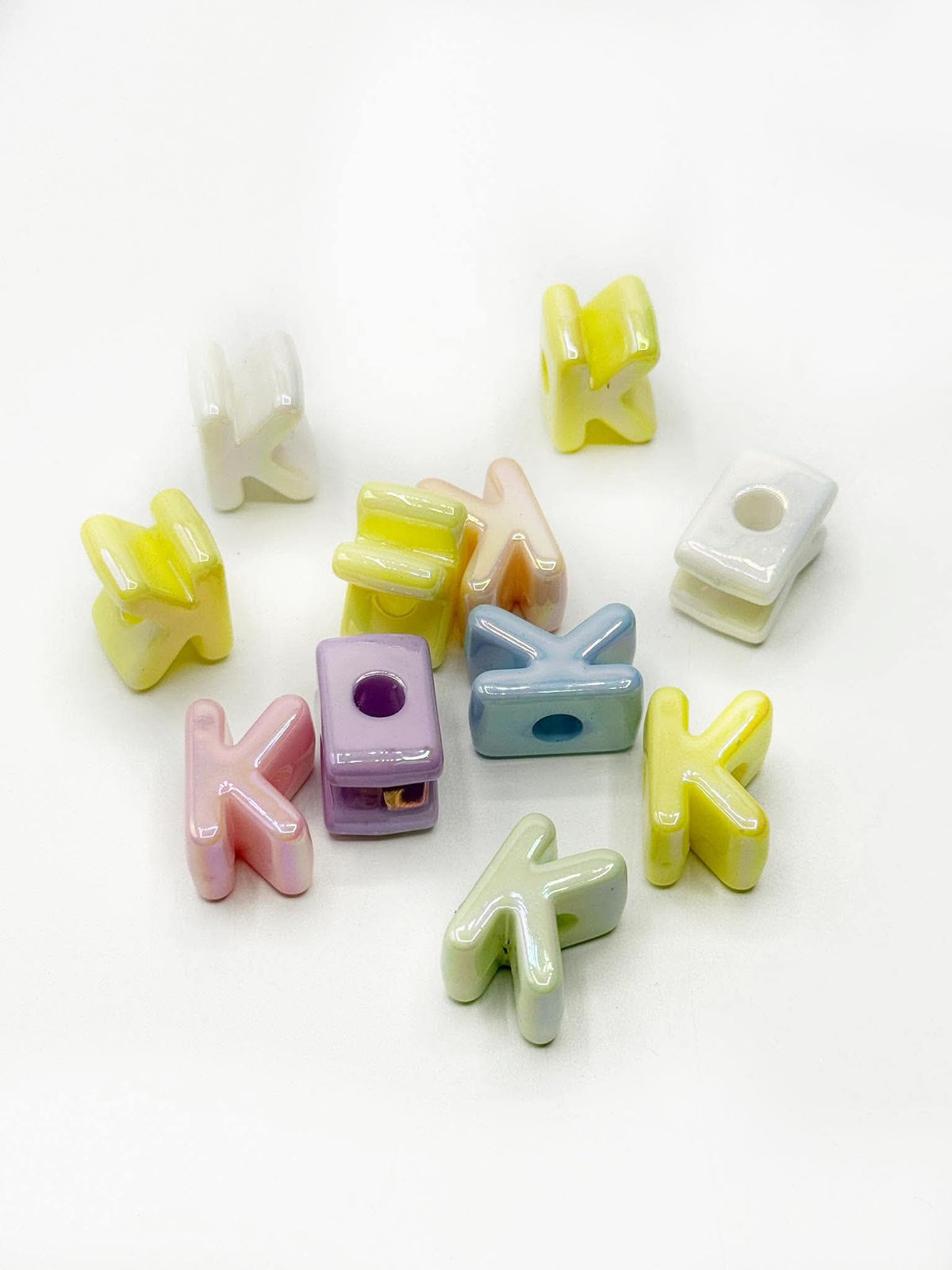 Mixed Pastel SOLID Random Color Acrylic Large 20mm HORIZONTAL Hole Letter Beads