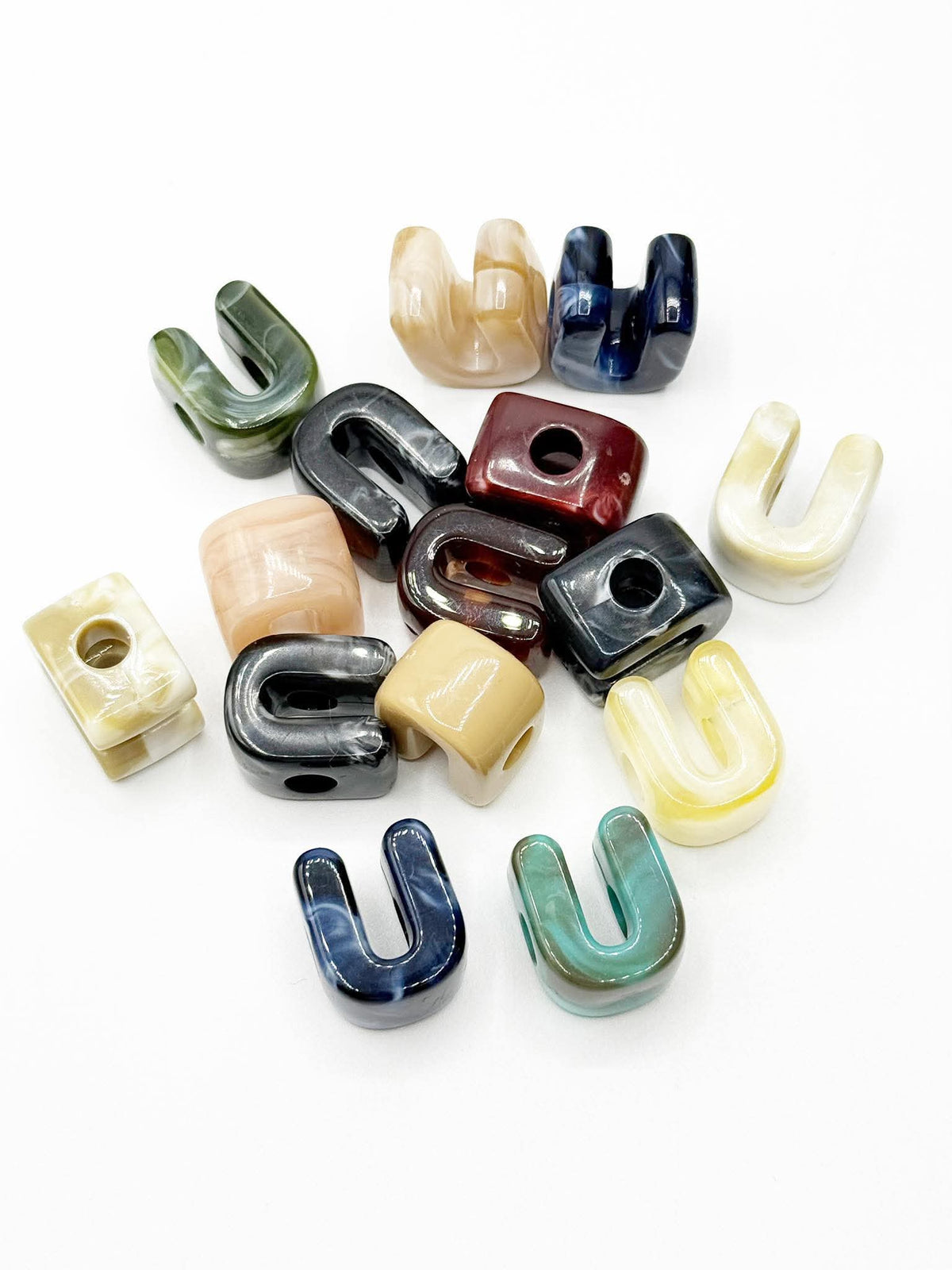 Mixed MARBLE Random Color Acrylic Large 20mm HORIZONTAL Hole Letter Beads