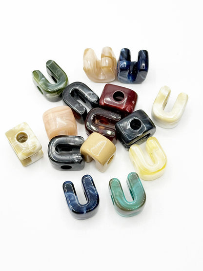 Mixed MARBLE Random Color Acrylic Large 20mm HORIZONTAL Hole Letter Beads
