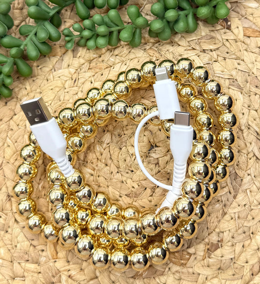 Metallic Gold Beaded USB/USB-C Lightning Cord Charger