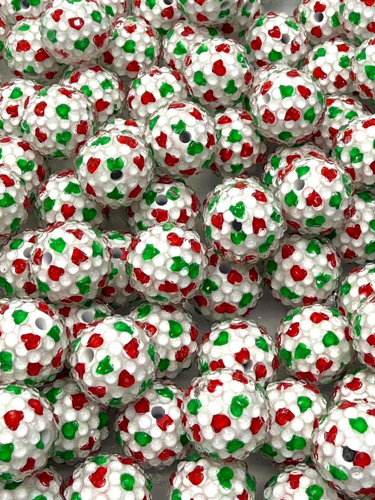 Rhinestone Red & Green Hearts 20mm Acrylic Bead