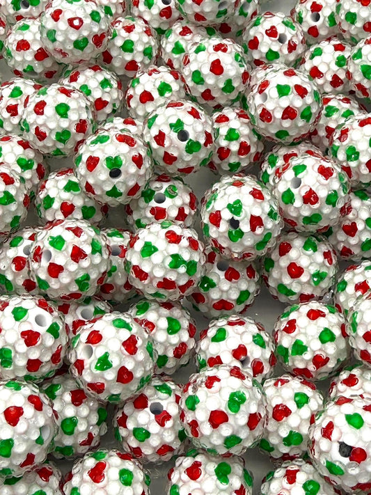 Rhinestone Red & Green Hearts 20mm Acrylic Bead