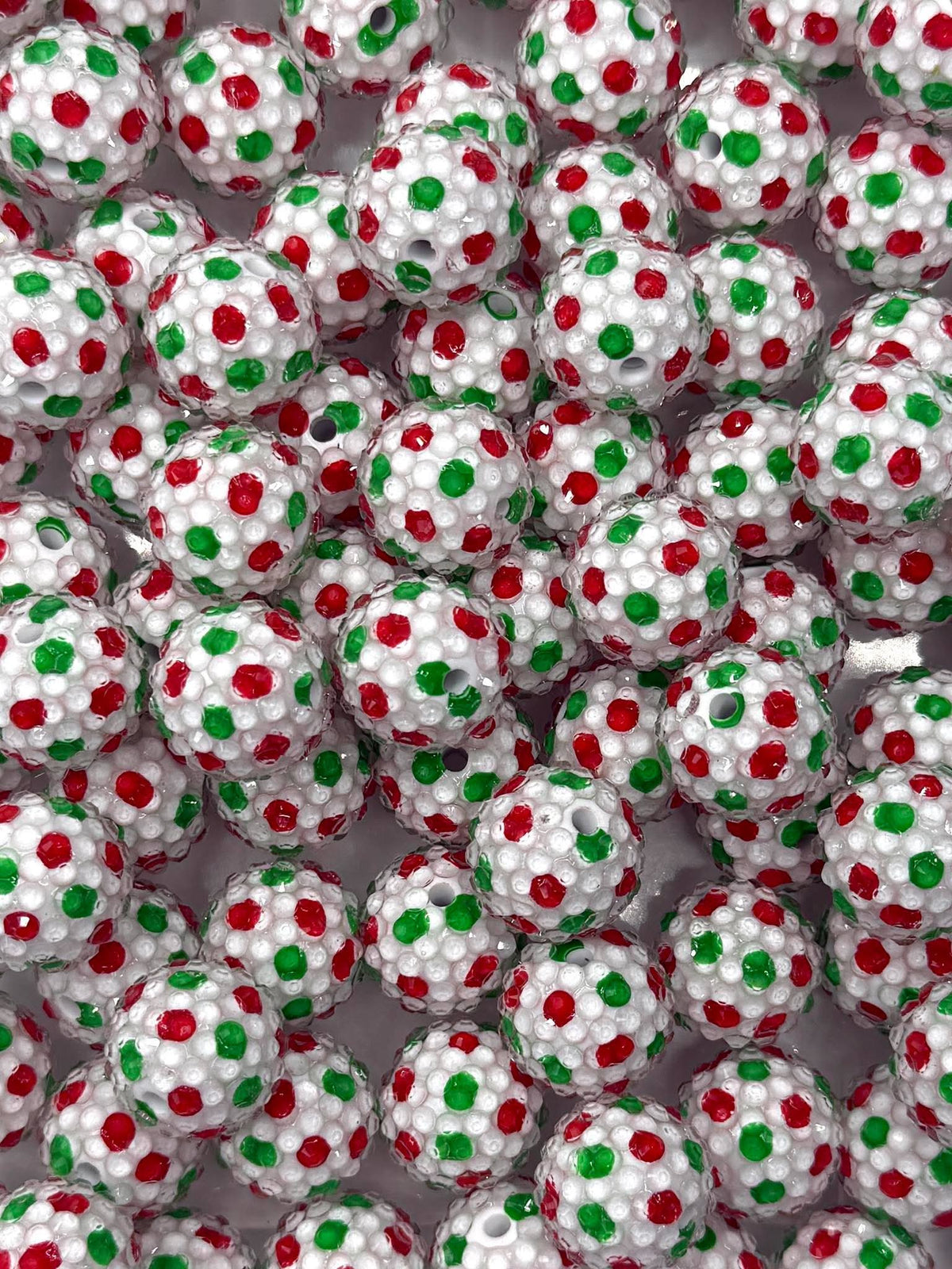 Rhinestone Red & Green Dots 20mm Acrylic Bead