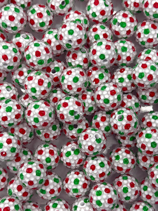 Rhinestone Red & Green Dots 20mm Acrylic Bead