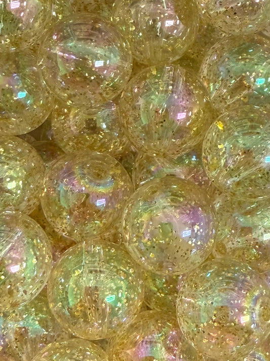 Iridescent Gold Clear Glitter 20mm Acrylic Bead