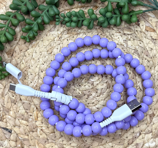 Purple Beaded USB/USB-C Lightning Cord Charger