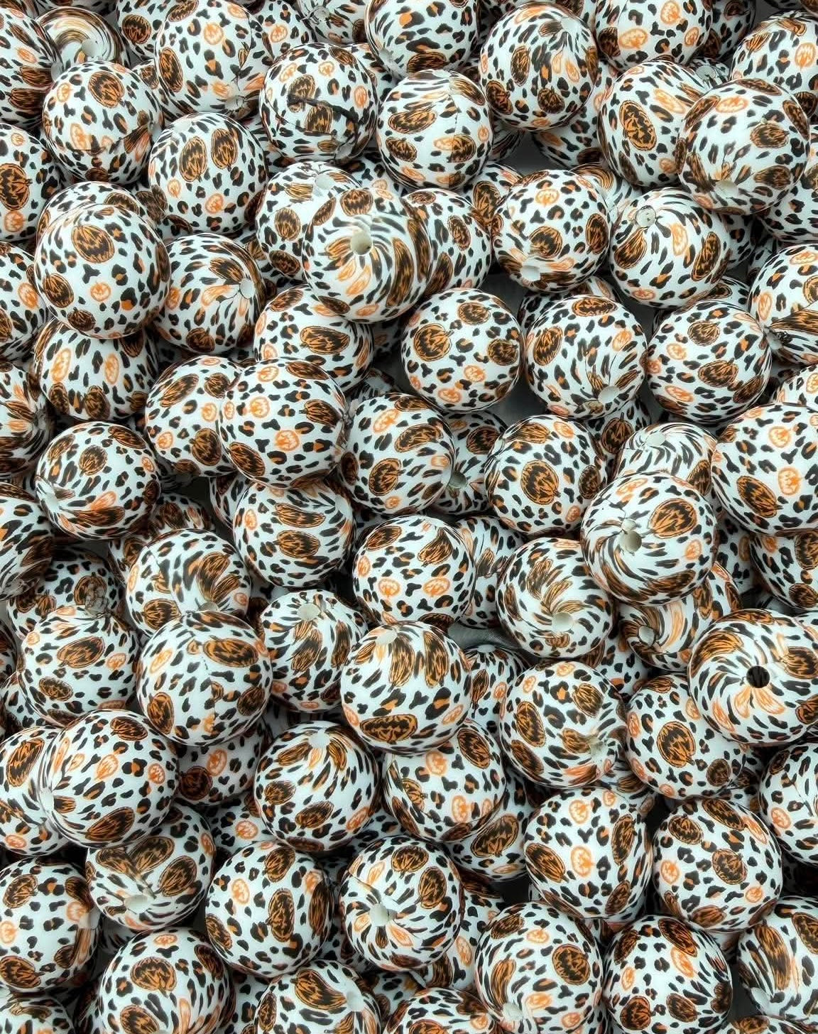 Pumpkin Leopard Printed 15mm Bead