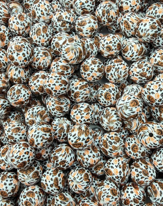 Pumpkin Leopard Printed 15mm Bead