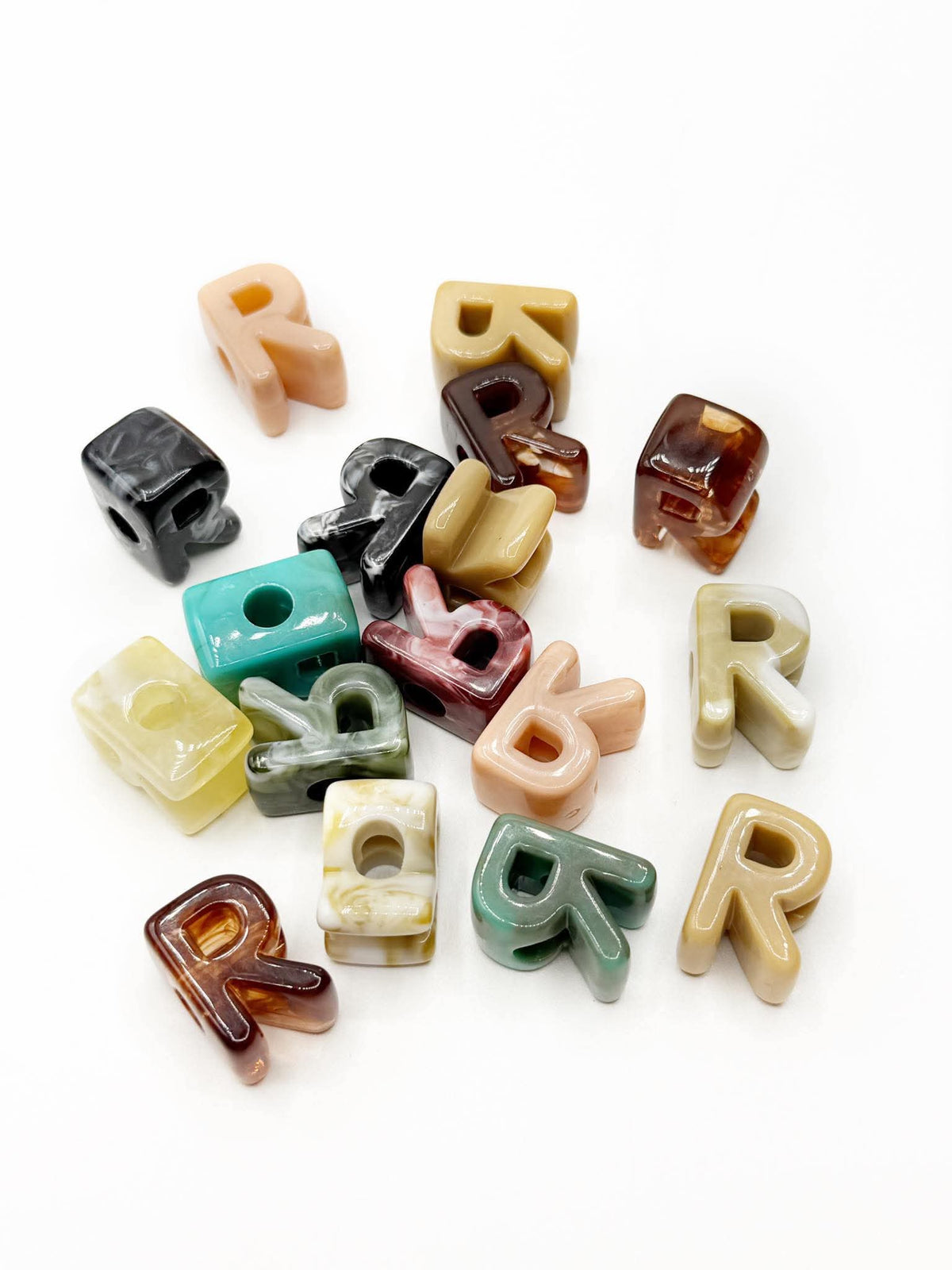 Mixed MARBLE Random Color Acrylic Large 20mm HORIZONTAL Hole Letter Beads