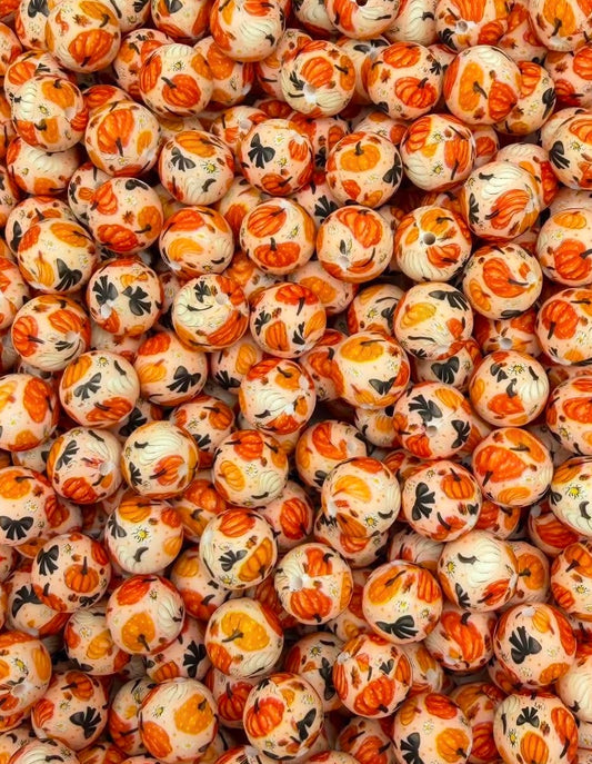 Pumpkin Ties Printed 15mm Bead