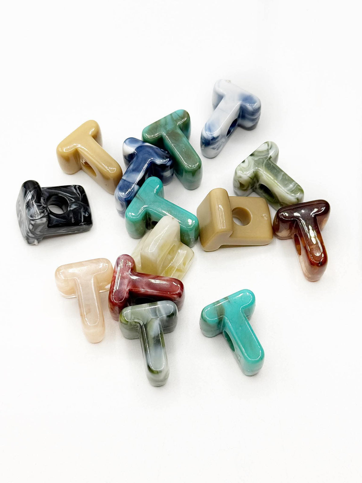 Mixed MARBLE Random Color Acrylic Large 20mm HORIZONTAL Hole Letter Beads
