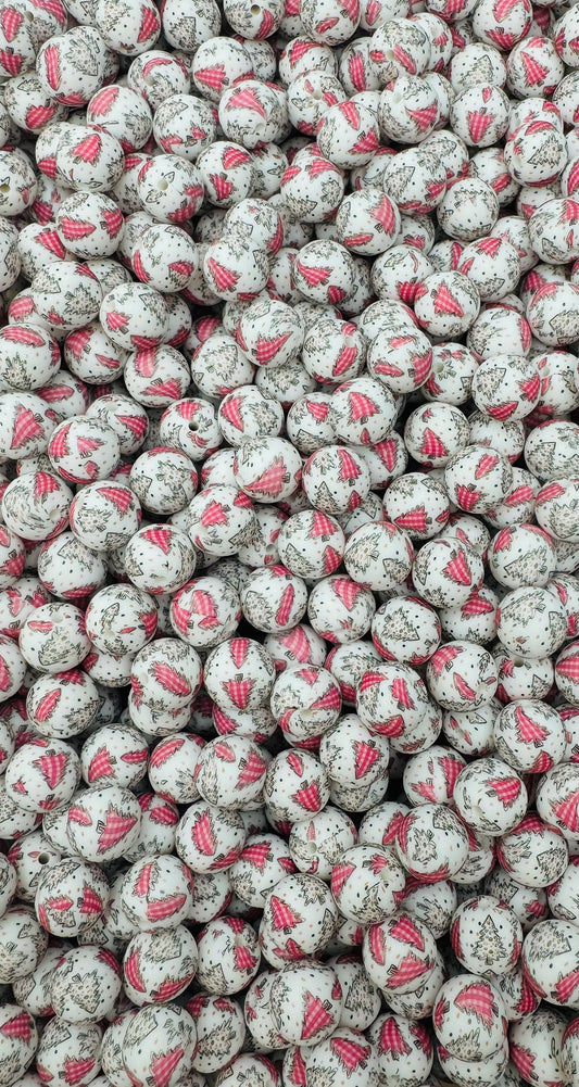 ***COMING SOON***Pink Plaid Pines Printed 15mm Bead