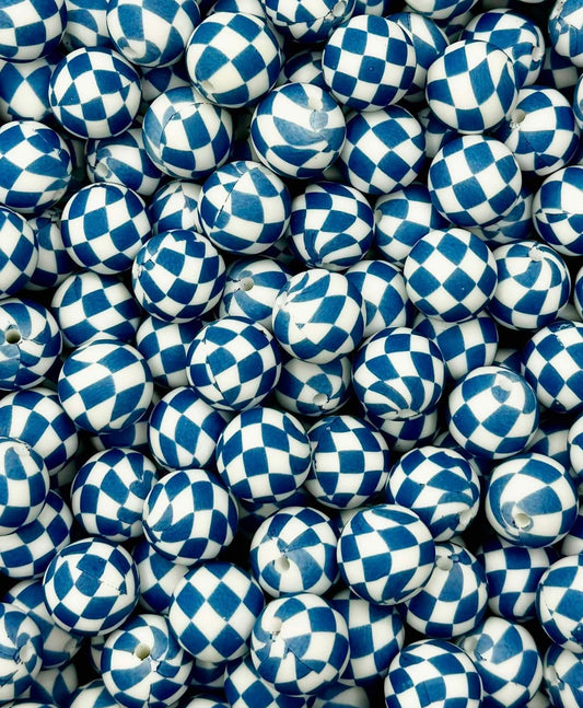 Blue Checkered (Boss Babe) Printed 15mm Bead