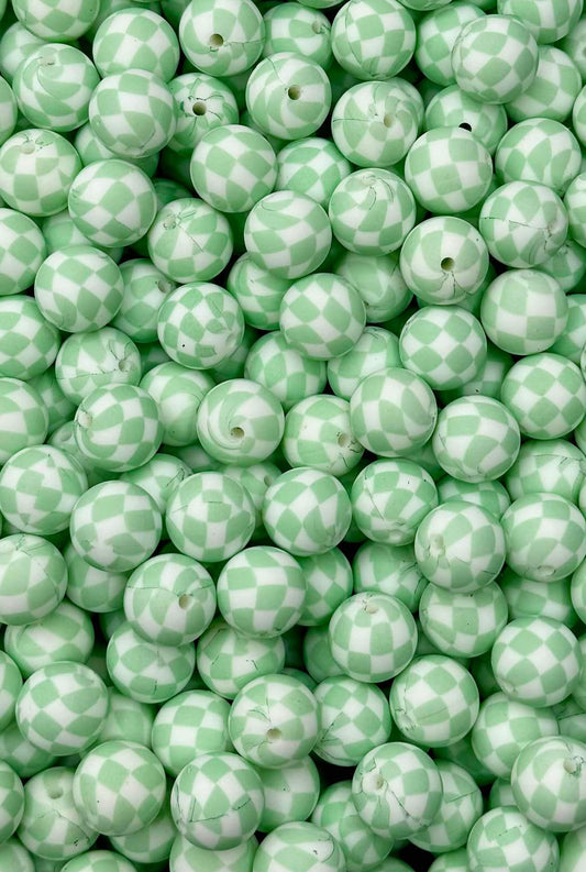 Mint Checkered (Boss Babe) Printed 15mm Bead
