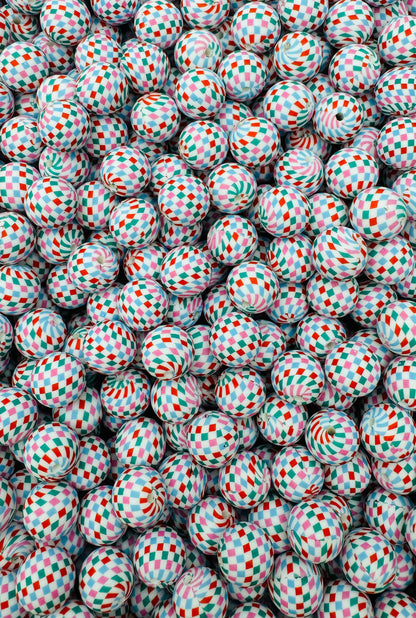Purple/Blue Holiday Checkered Charm 15mm Bead