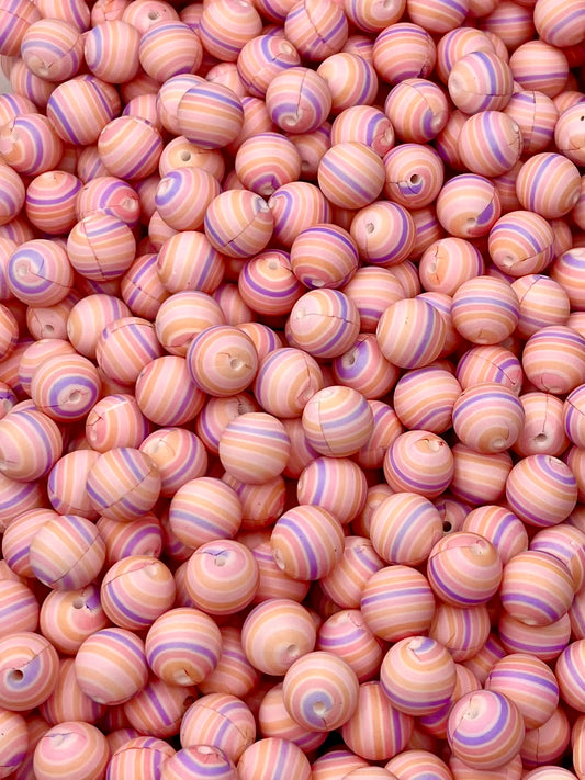 Tropical Sunset Stripes Printed 15mm Bead